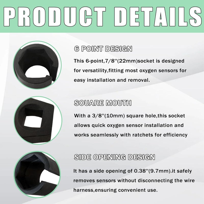 ECHO AUTOMILES Offset Oxygen Sensor Socket, 3/8 Inch Drive, 7/8 Inch (22mm),Offset Wrench Remover Tool-Universal - Image 3